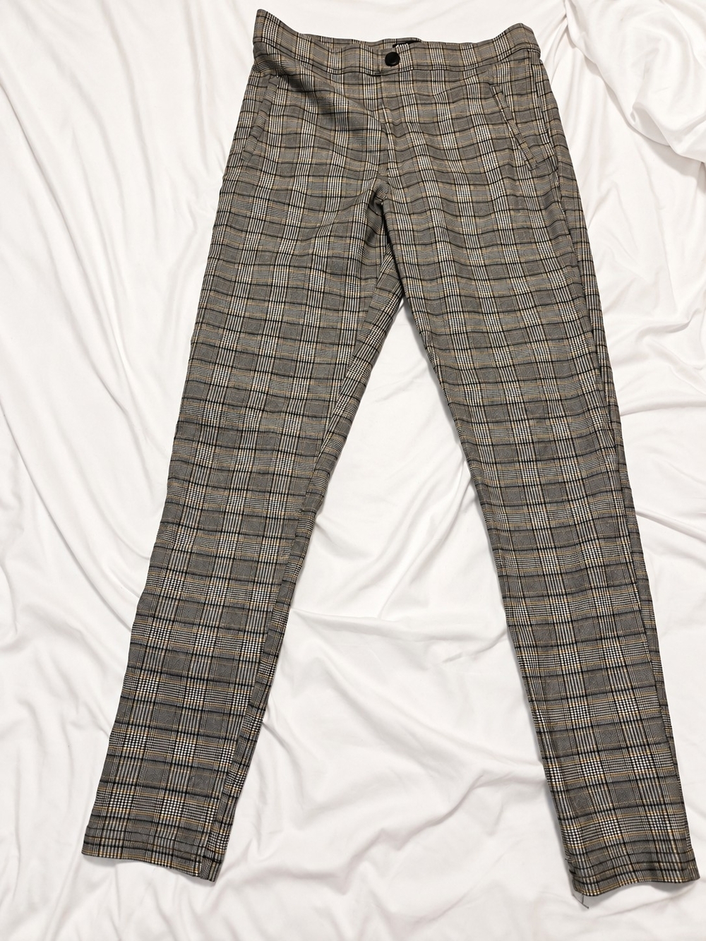 Zara Skinny Plaid Jeans - Gray and Tan